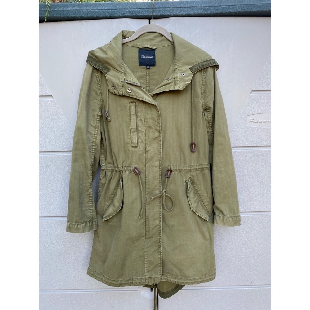 Madewell Fishtail Anorak hooded utility jacket anorak in army green XXS